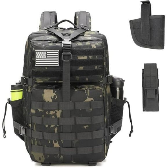 Black Tactical Backpack 45L Molle Military Assault Pack Hunting Gear Bag - Picture 7 of 7